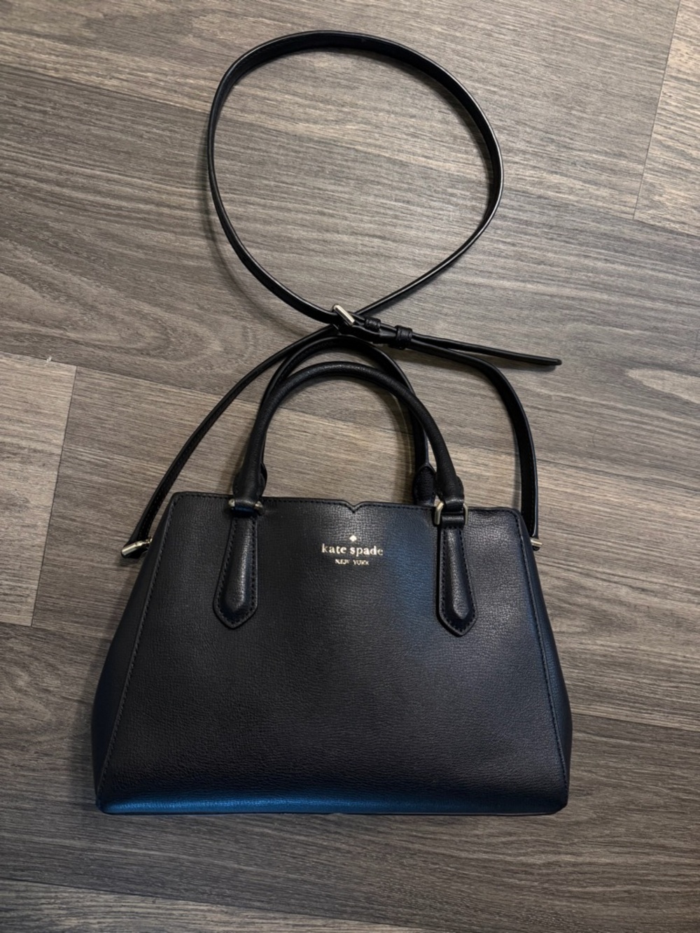 kate spade Black Leather Double-Handle Satchel with Crossbody Strap